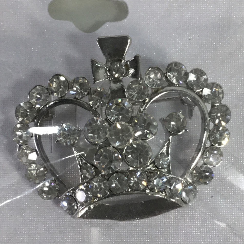 Crystal Avenue rhinestone crown pin brooch